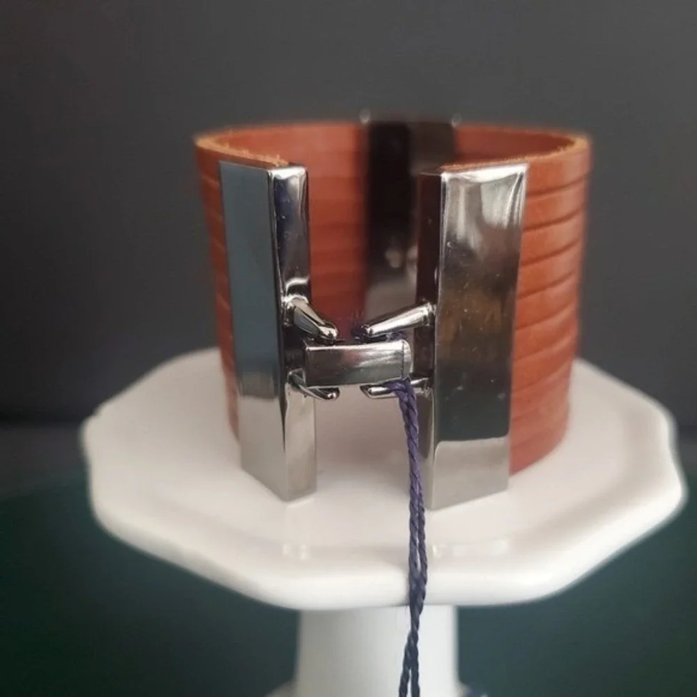 Swarovski Brown Leather Multi-Strand Crystal Cuff Bracelet 5037562 NIB Gift